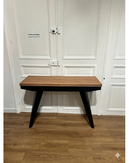 Console Extensible Quattro - laqué noire et plateau Noyer
