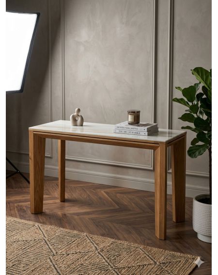 Console Extensible Twist - chene massif et ceramique marbre - 20 couverts