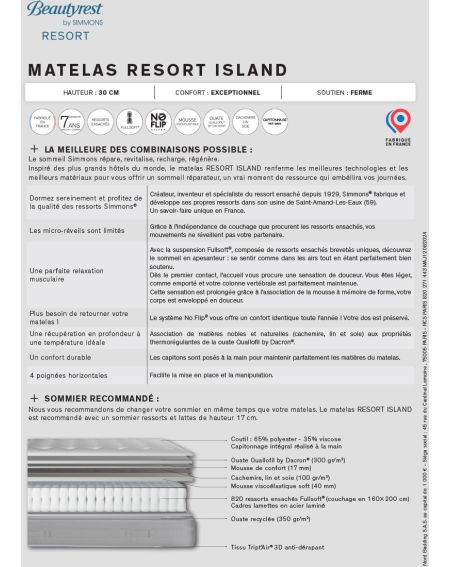 Matelas Beautyrest Resort Island - 2x90x200 avec ZIP lit jumeaux - Simmons