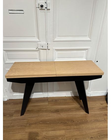 Console Extensible Quattro - laqué noire et plateau Chene naturel
