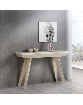 Console extensible Quattro pieds scandinaves plateau laque blanche