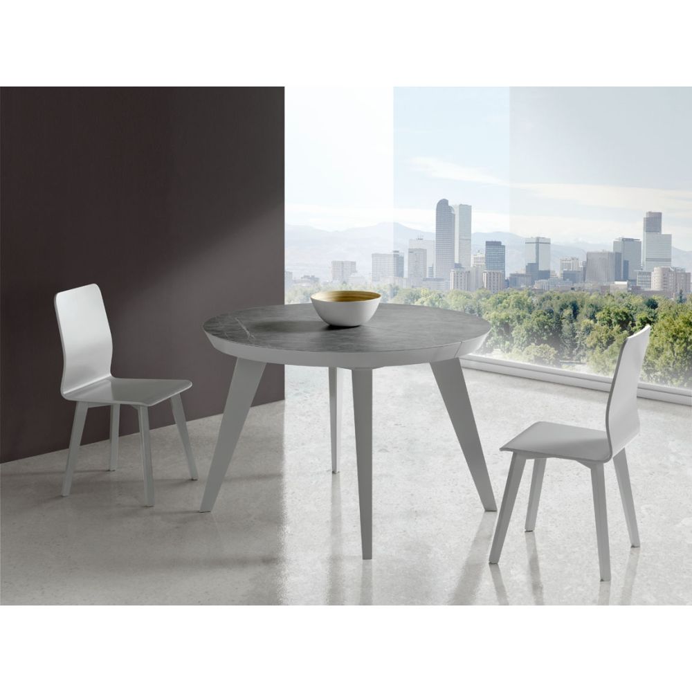 Tables design au meilleur prix, Table ronde de repas design TULIPE laquée  blanc 120 cm.