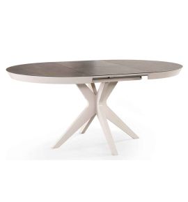 Table ronde extensible 10 couverts, pied centrale blanche